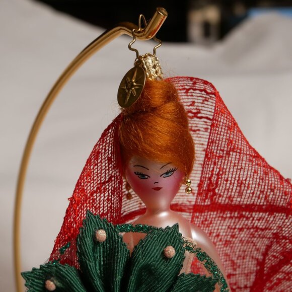 Vintage Christopher Radko Angel Ornament With Red Veil & Feather Dress Italy - Picture 6 of 8